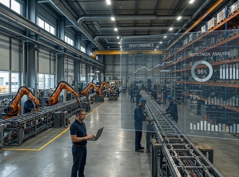 Factory worker with an AR performance dashboard
