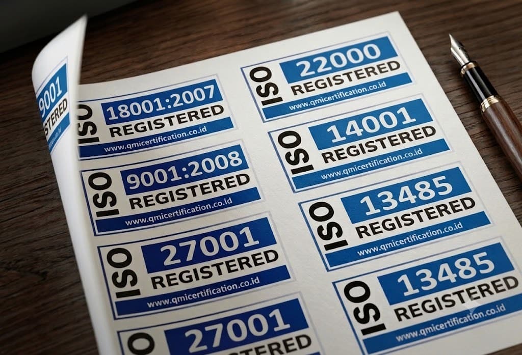 Sheet of ISO certification badges